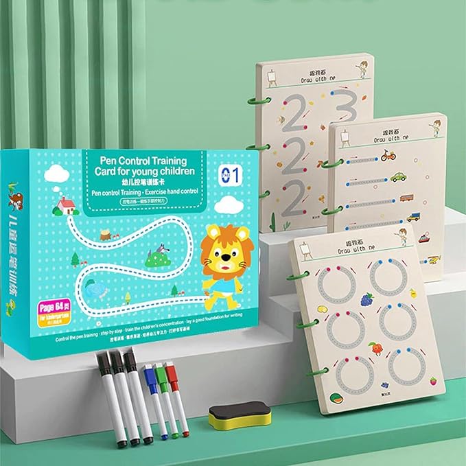 Hand Writing Pen Control Training Book | 64 Pages Magical Tracing Workbook Set with Pen & Eraser