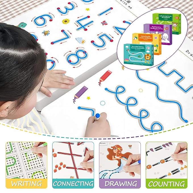 Hand Writing Pen Control Training Book | 64 Pages Magical Tracing Workbook Set with Pen & Eraser