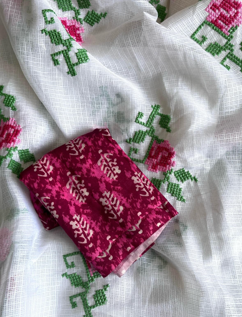 Multy Cross Stiched Thread Work Saree