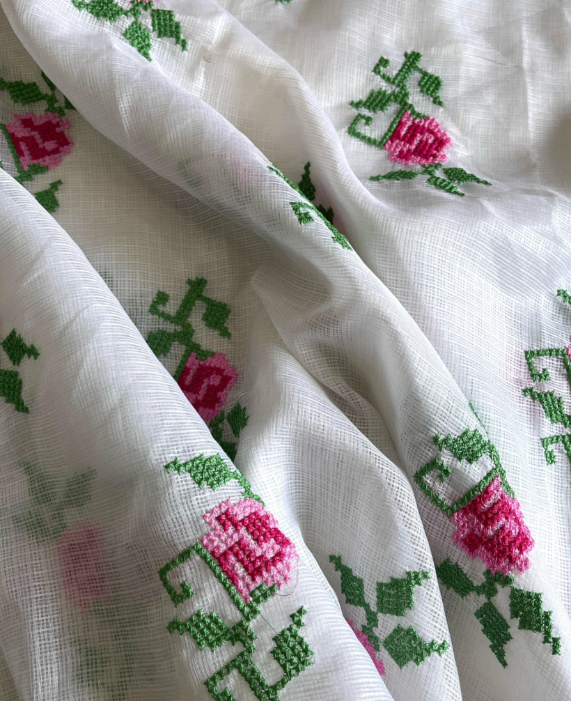 Multy Cross Stiched Thread Work Saree