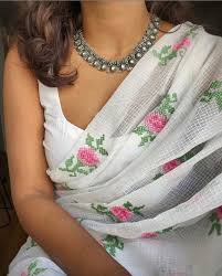 Multy Cross Stiched Thread Work Saree