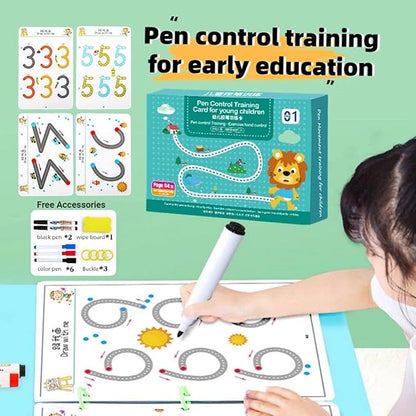Hand Writing Pen Control Training Book | 64 Pages Magical Tracing Workbook Set with Pen & Eraser