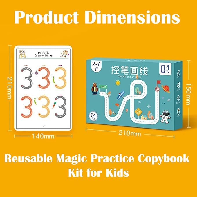 Hand Writing Pen Control Training Book | 64 Pages Magical Tracing Workbook Set with Pen & Eraser