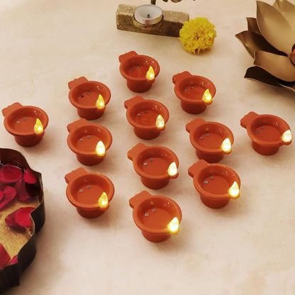 Water Sensor Diya Lights Electric Flameless & Smokeless LED Diya (6 pcs)