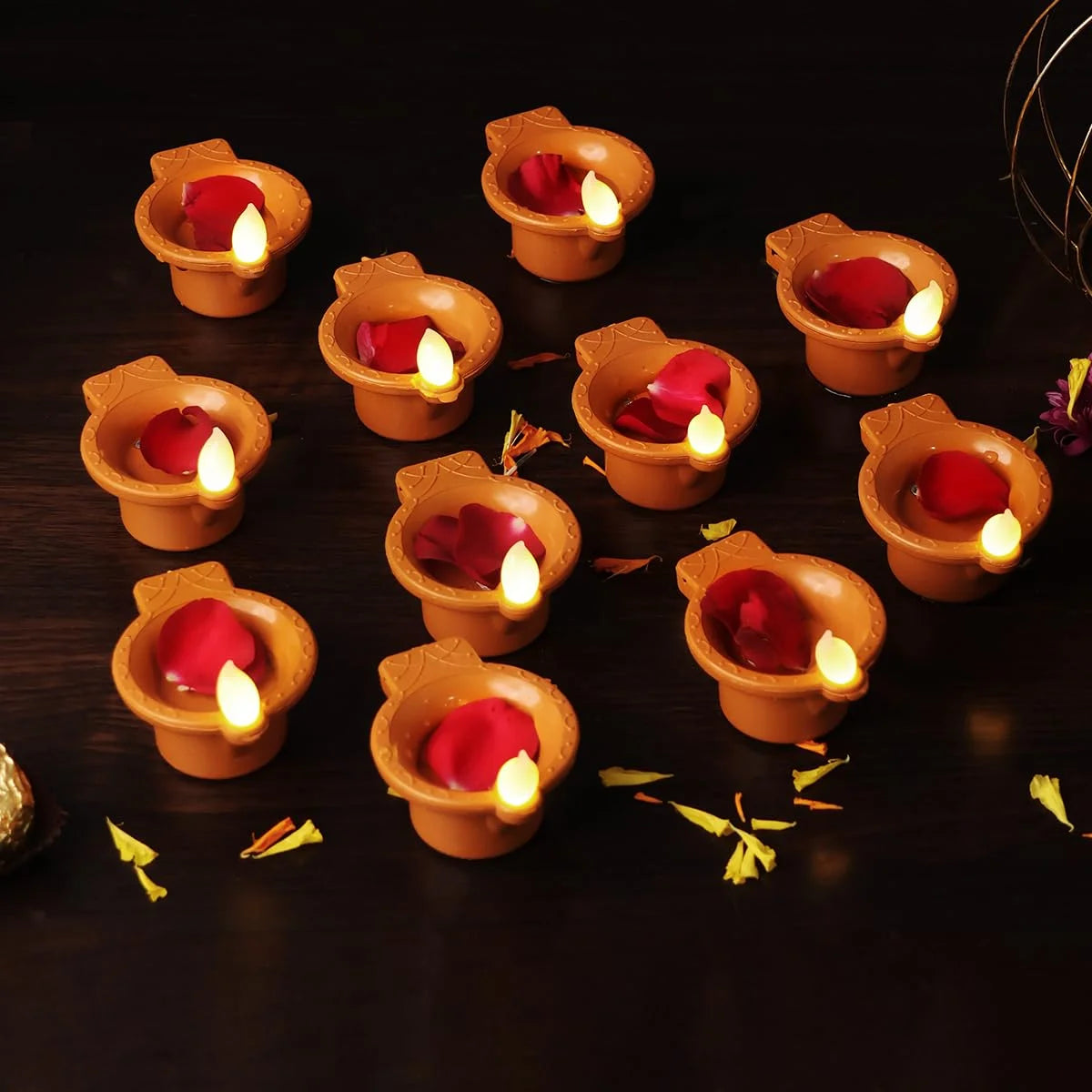 Water Sensor Diya Lights Electric Flameless & Smokeless LED Diya (6 pcs)