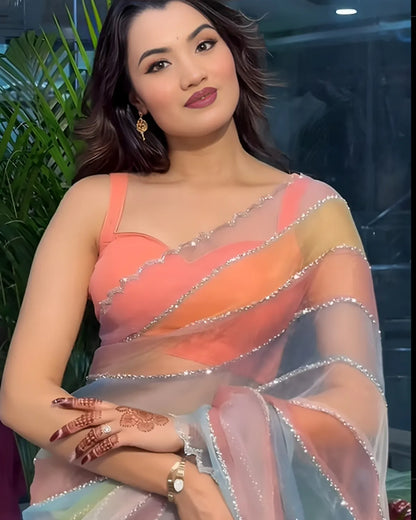 Multicolor Soft Organza Silk Saree