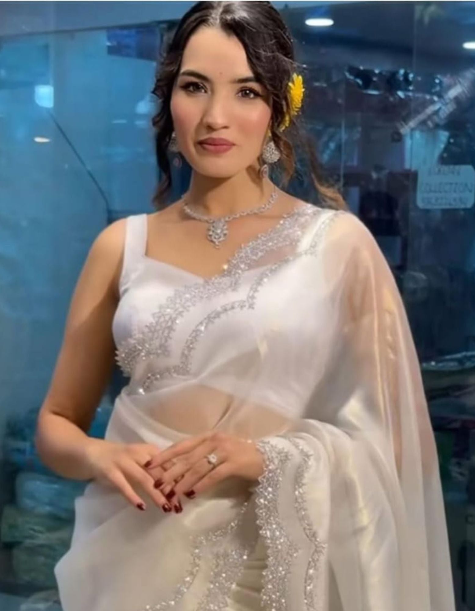 Iraaya Organza Bollywood wear Saree (White)