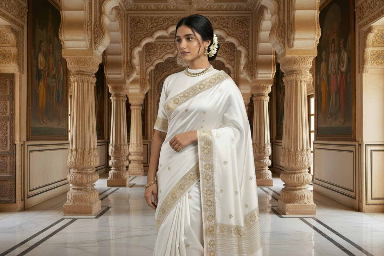 teenage lady weering party wear siple and sober saree