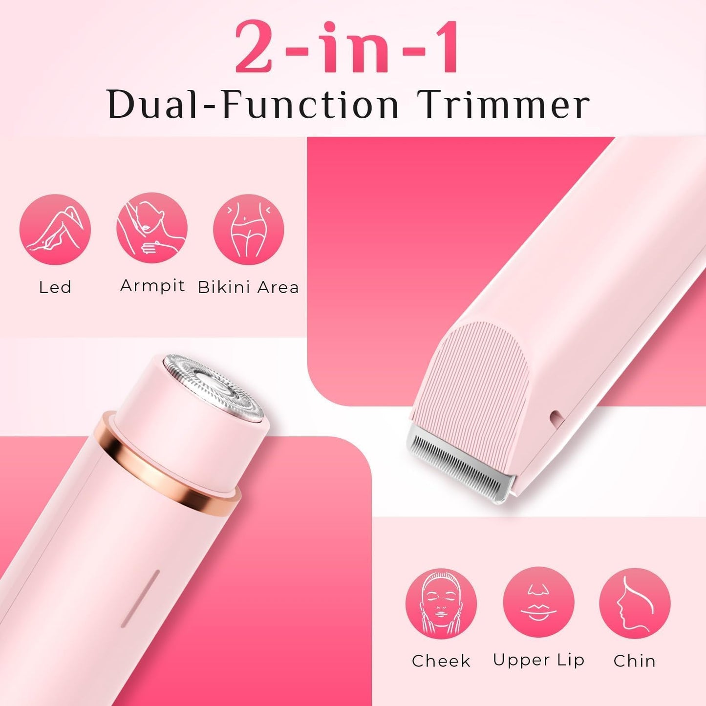 2 in 1 Electric Shaver, Dual Head Trimmer for Women and Men, Comfort Electric Shaver for Underarm ,Leg, Arm, Body, Face Hair